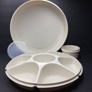Vintage Tupperware Party Platter Snack Container Lid Retro Chips Dip 1666 1665